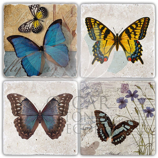 PAPILION 4-Piece NATURAL STONE COASTERS / BA358 (COASTER)