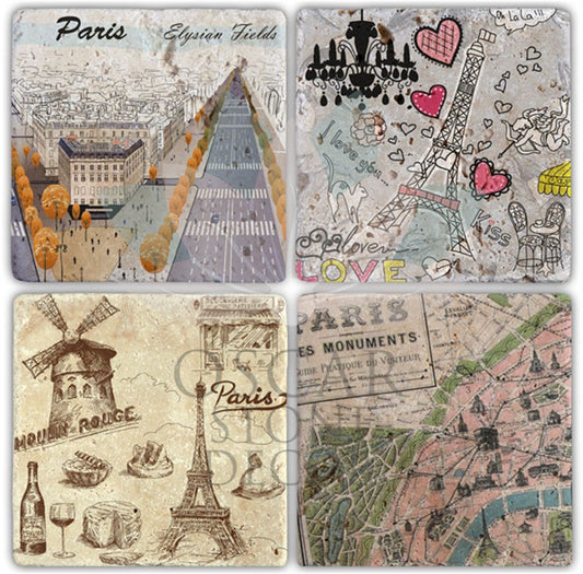 PARIS 4-Piece NATURAL STONE COASTERS / BA047 (COASTER)