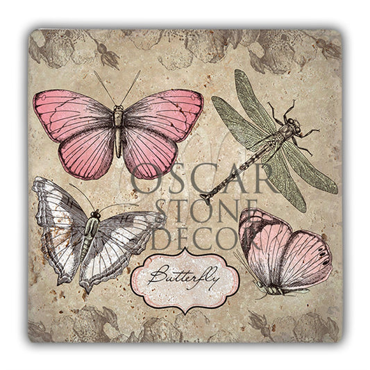 PINK BUTTERFLY NATURAL STONE WALL DECOR / DD15 (WALL DECOR)