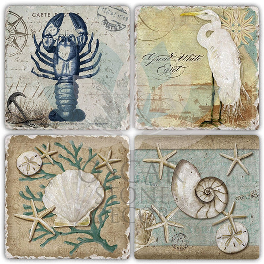 PLAGE 4-Piece NATURAL STONE COASTERS / BA507 (COASTER)