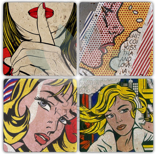POPART 4-Piece NATURAL STONE COASTERS / BA064 (COASTER)