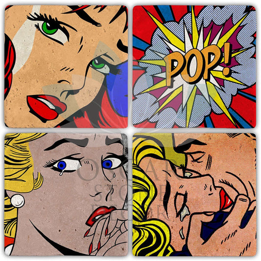 POPART DRAWING 4-Piece NATURAL STONE COASTERS / BA425 (COASTER)