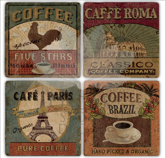 PURE COFFEE 4-Piece NATURAL STONE COASTERS / BA187 (COASTER)