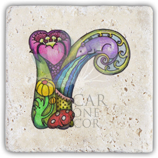 LETTER R SINGLE NATURAL STONE COASTER / BA-R5 (COASTER)