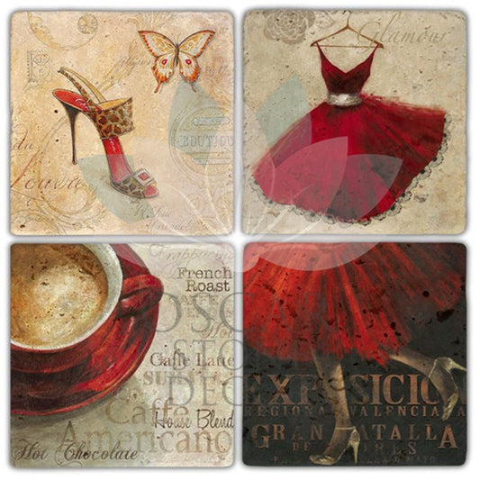 RED WOMAN 4-Piece NATURAL STONE COASTERS / BA320 (COASTER)