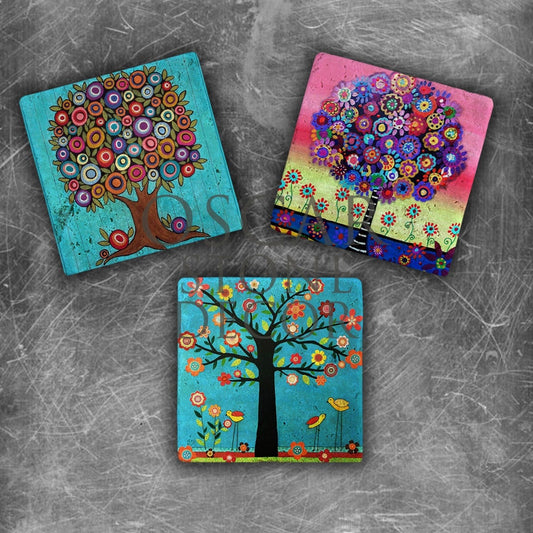 COLORED TREES NATURAL STONE MAGNET SET / MG-113
