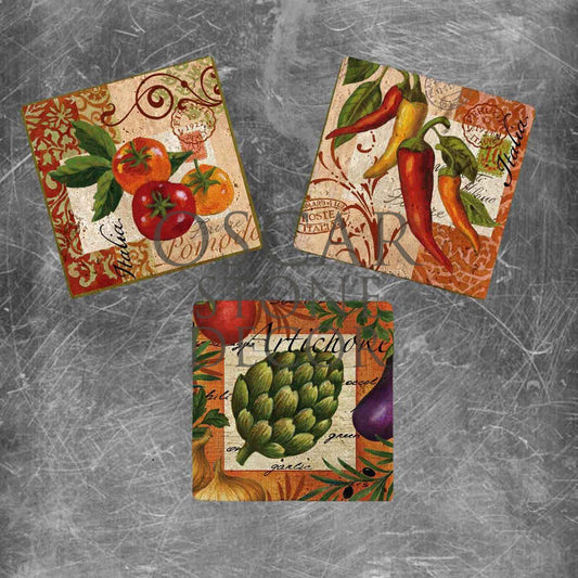 COLORFUL VEGETABLES NATURAL STONE MAGNET SET / MG-015