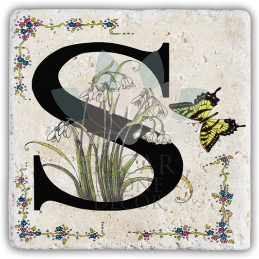 LETTER S SINGLE NATURAL STONE COASTER / BA-S3 (COASTER)