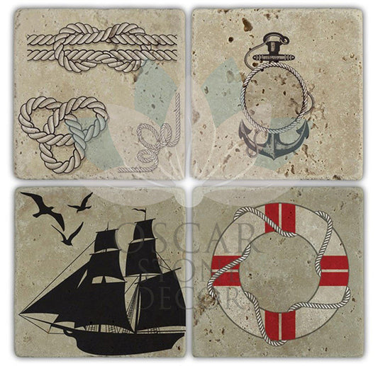 SAILOR 4-Piece NATURAL STONE COASTERS / BA147 (COASTER)