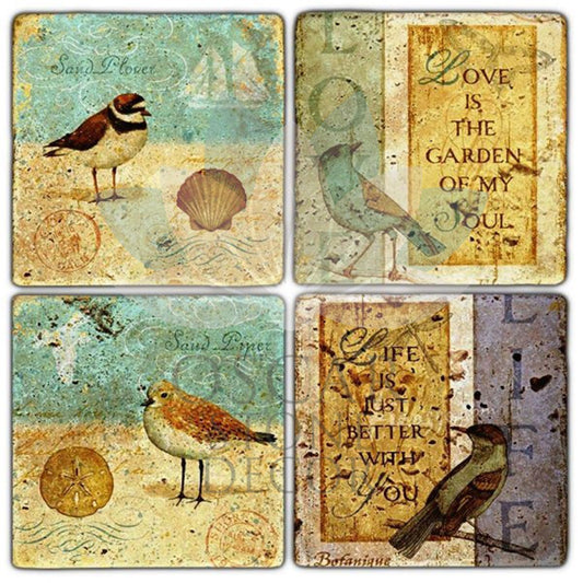 SAND BIRD 4-Piece NATURAL STONE COASTERS / BA240 (COASTER)