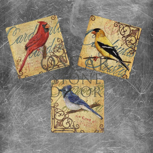 YELLOW BLUE BIRD NATURAL STONE MAGNET SET / MG-017