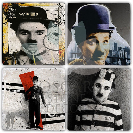 ŞARLO CHAPLIN 4-Piece NATURAL STONE COASTERS / BA441 (COASTER)