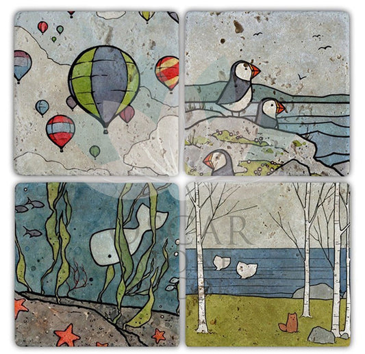SEA LIFE 2 PACK OF 4 NATURAL STONE COASTERS / BA146 (COASTER)
