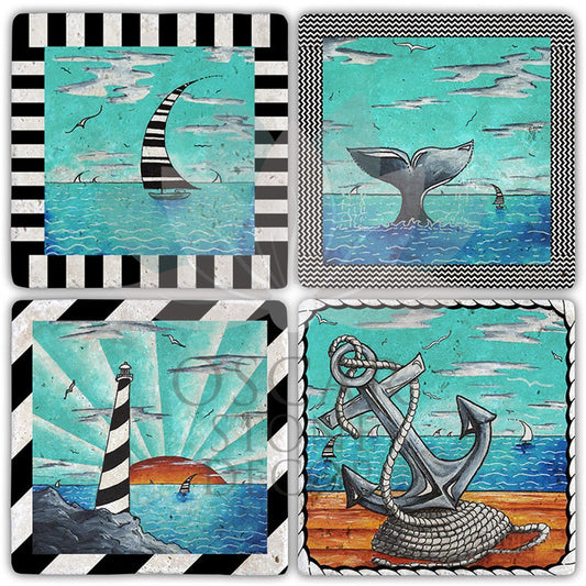 SEA SET OF 4 NATURAL STONE COASTERS / BA348 (COASTER)