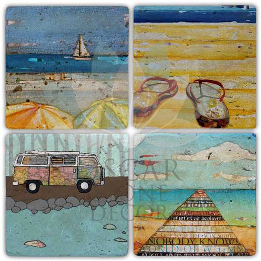 SEA SUND SUN 4-Piece NATURAL STONE COASTERS / BA242 (COASTER)