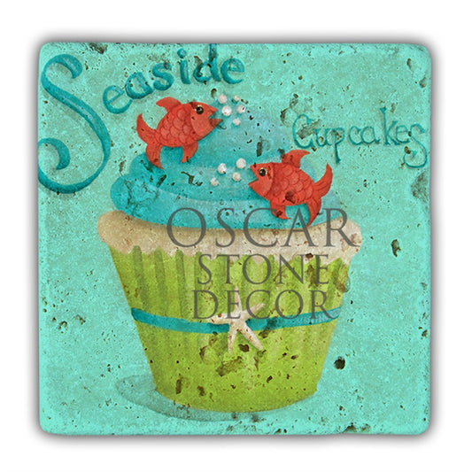 SEASIDE CUPCAKE NATURAL STONE WALL DECOR / DD363 (WALL DECOR)