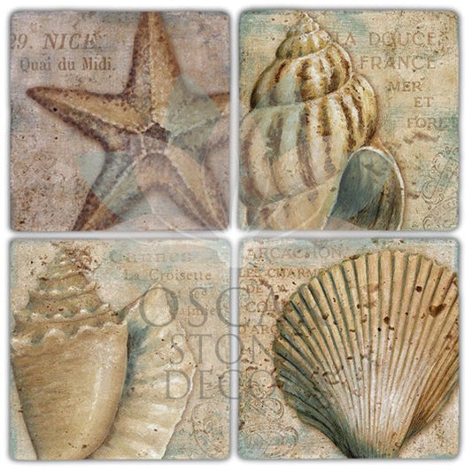 SEAWORD 4-Piece NATURAL STONE COASTERS / BA333 (COASTER)