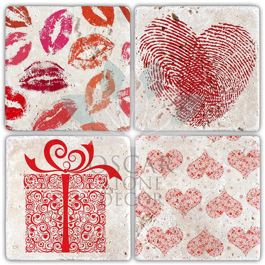 VALENTINE'S DAY 4-Piece NATURAL STONE COASTERS / SBA04 (COASTER)