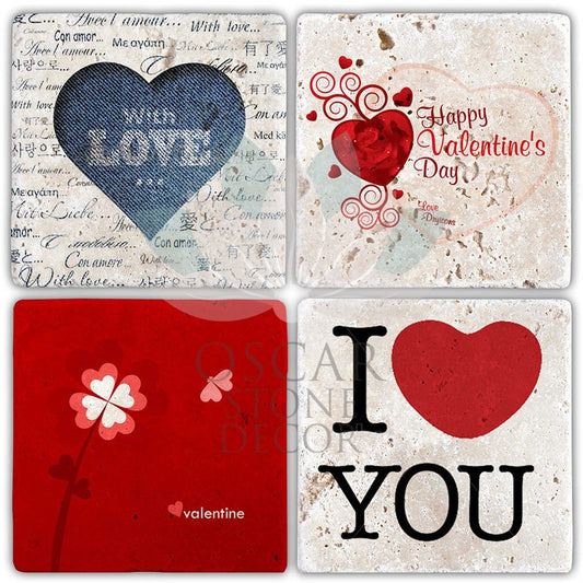 VALENTINE'S DAY 4-Piece NATURAL STONE COASTERS / SBA13 (COASTER)