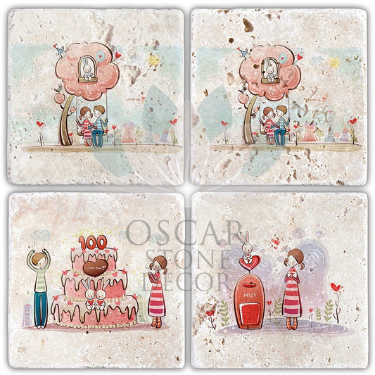 VALENTINE'S DAY 4-Piece NATURAL STONE COASTERS / SBA10 (COASTER)