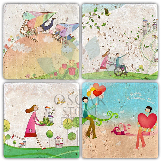 VALENTINE'S DAY 4-Piece NATURAL STONE COASTERS / SBA12 (COASTER)