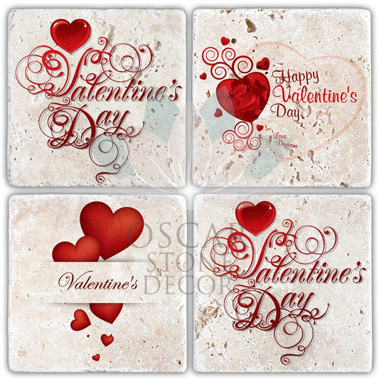VALENTINE'S DAY 4-Piece NATURAL STONE COASTERS / SBA01 (COASTER)