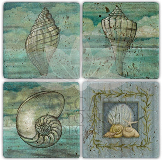 SHELLBLUE 4-Piece NATURAL STONE COASTERS / BA008 (COASTER)