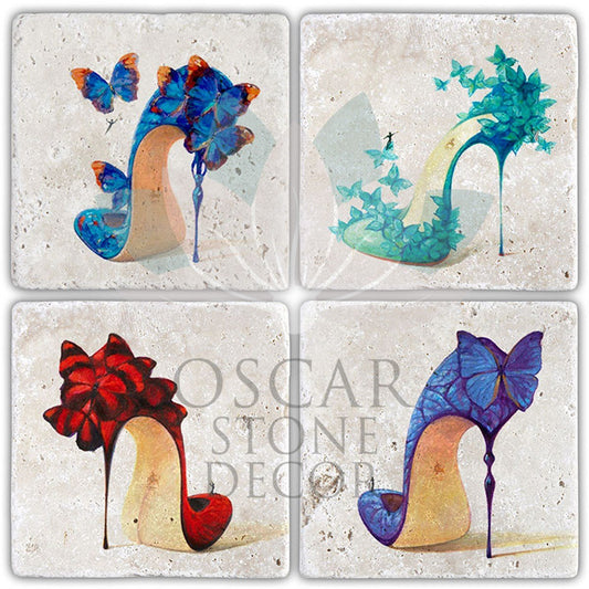 MAGIC HEELS 4-Piece NATURAL STONE COASTERS / BA392 (COASTER)