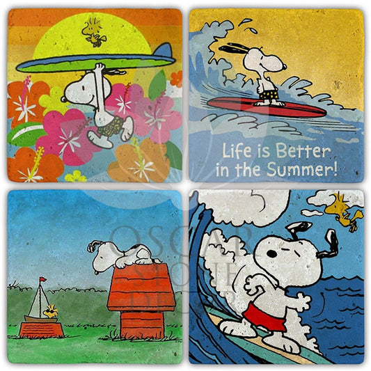 SNOOPY 4-Piece NATURAL STONE COASTERS / BA473 (COASTER)