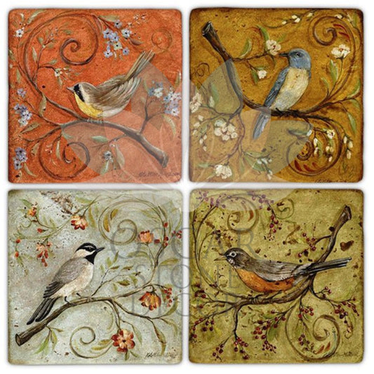 SPRING BIRD 4-Piece NATURAL STONE COASTERS / BA234 (COASTER)