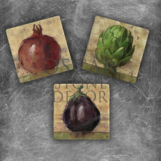 WATERCOLOR VEGETABLES NATURAL STONE MAGNET SET / MG-012