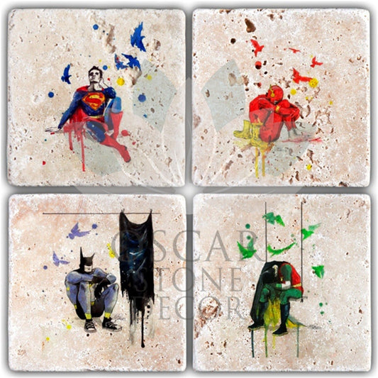 SUPER HERO 4-Piece NATURAL STONE COASTERS / BA328 (COASTER)
