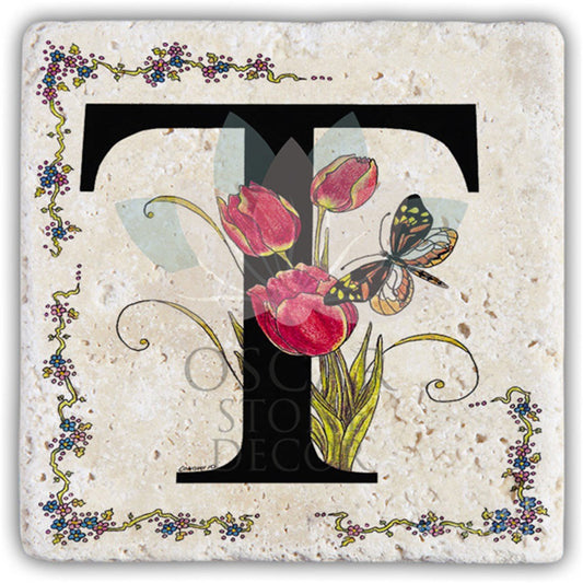 LETTER T SINGLE NATURAL STONE COASTER / BA-T3 (COASTER)