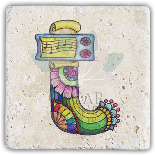 LETTER T SINGLE NATURAL STONE COASTER / BA-T5 (COASTER)