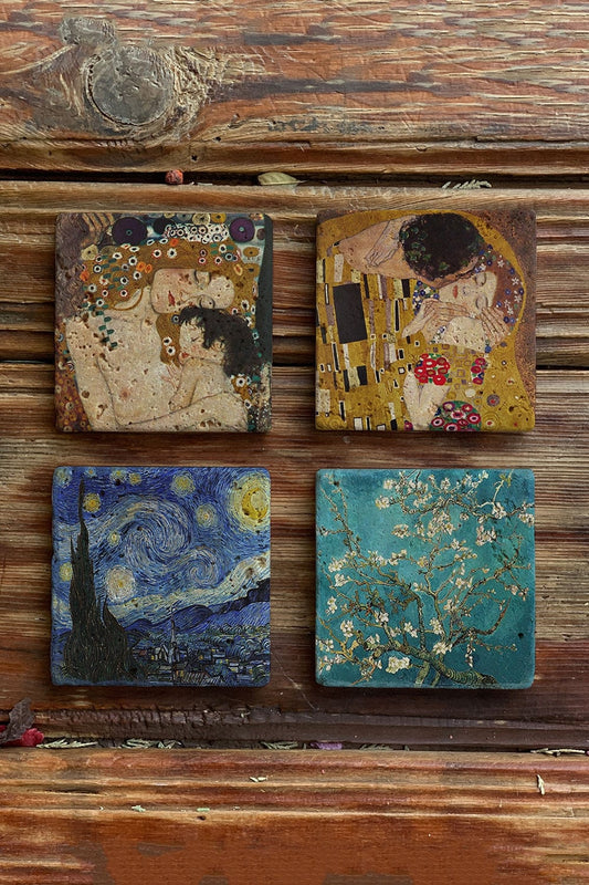 Stone Coasters - Set of 4 Gustav Klimt and Van Gogh Paintings