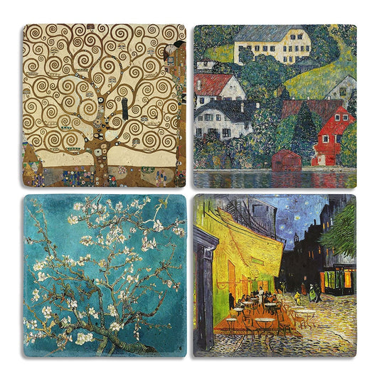 Stone Coasters - Set of 4 Gustav Klimt and Van Gogh Paintings