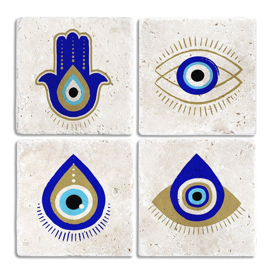 Stone Coasters Stone Coasters - SET OF 4 (4" x 4") Evil Eye Bead