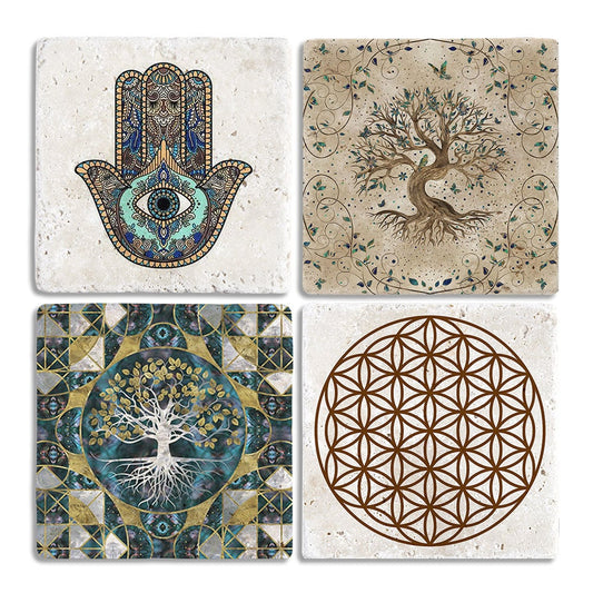 Stone Coasters Stone Coasters - Set of 4 Tree of Life Fatma Ana Eli