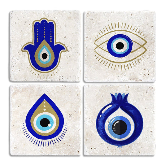 Stone Coasters Stone Coasters - SET OF 4 (4" x 4") Evil Eye Bead