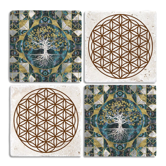 Stone Coasters Stone Coasters - Set of 4 Flower of Life Tree of Life