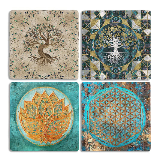 Stone Coasters Stone Coasters - Set of 4 Tree of Life Flower of Life Set