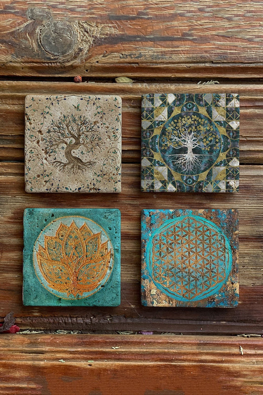 Stone Coasters Stone Coasters - Set of 4 Tree of Life Flower of Life Set