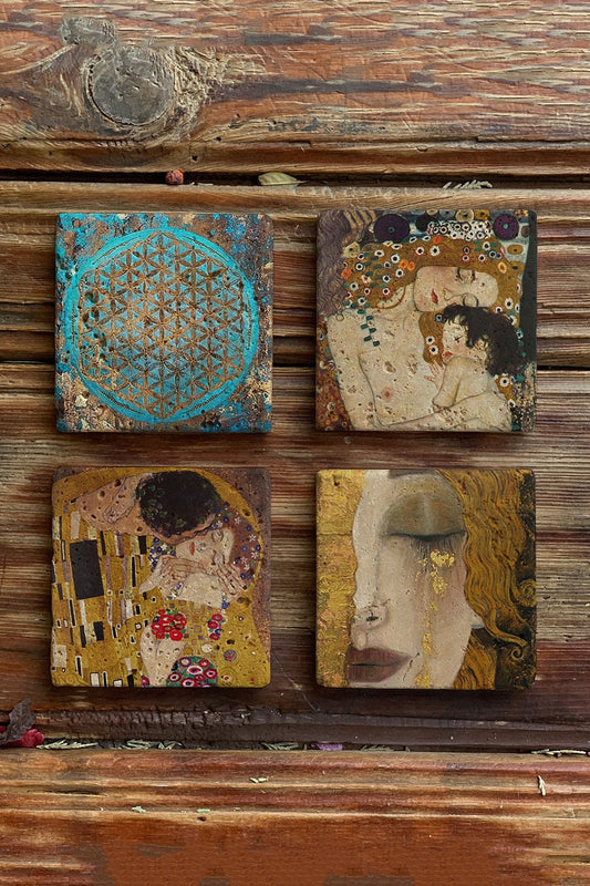 Stone Coasters Stone Coasters - Set of 4 Gustav Klimt and the Flower of Life