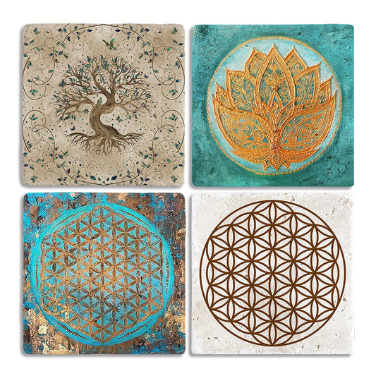 Stone Coasters Stone Coasters - Set of 4 Flower of Life Tree of Life Set