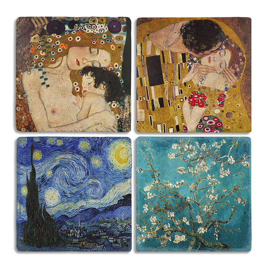 Stone Coasters - Set of 4 Gustav Klimt and Van Gogh Paintings