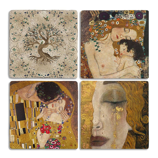 Stone Coasters - Set of 4 Gustav Klimt Paintings and Tree of Life