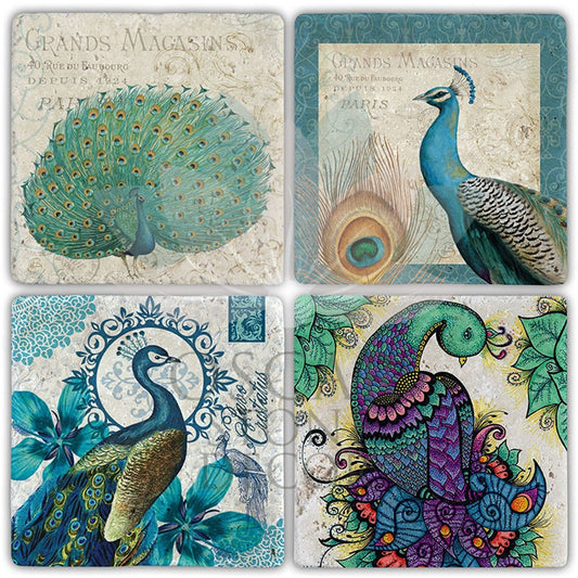PEACOCK WING 4-Piece NATURAL STONE COASTERS / BA518 (COASTER)