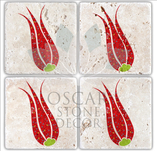 TULIP 4-Piece NATURAL STONE COASTERS / BA172 (COASTER)