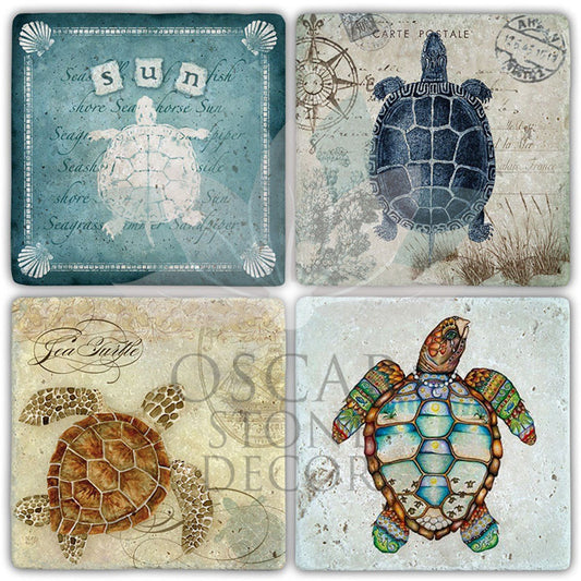 TURTTLE 4-Piece NATURAL STONE COASTERS / BA482 (COASTER)