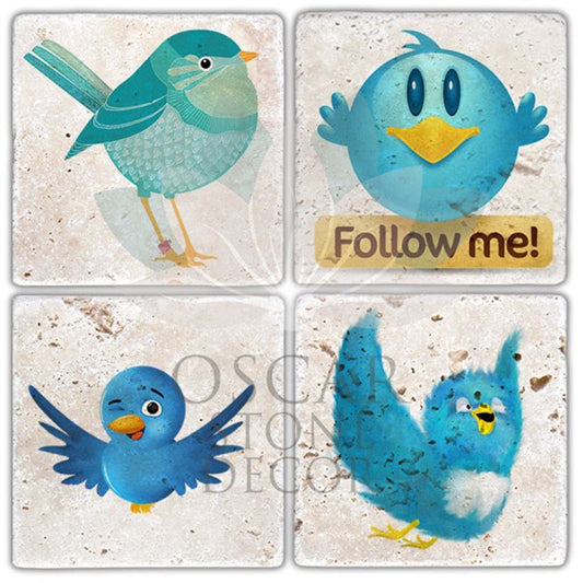 TWITTER 4-Piece NATURAL STONE COASTERS / BA334 (COASTER)